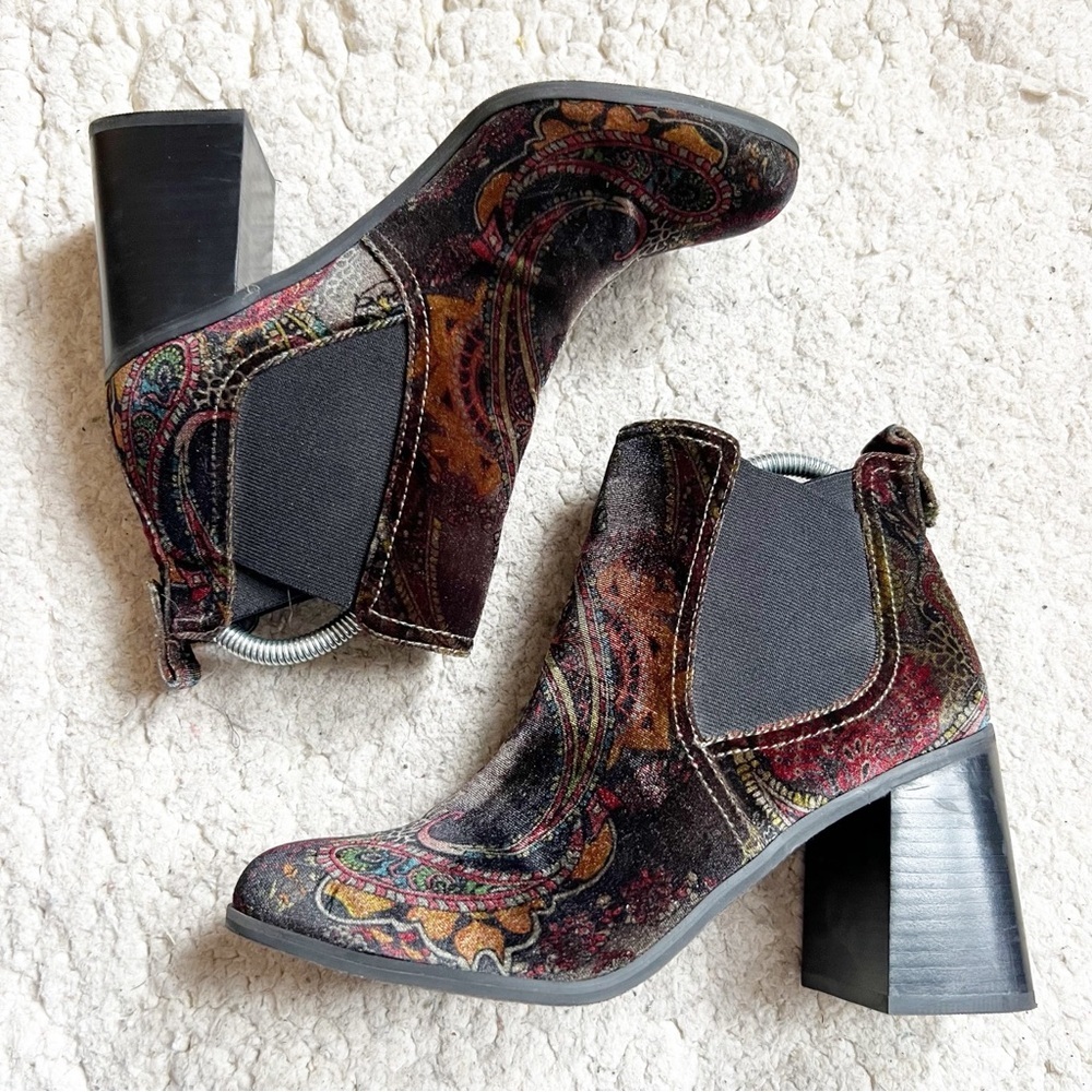 BP. Nordstrom Paisley Velvet Boots Size 9 Multicolor Jewel Tone Block Heel